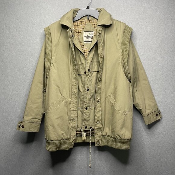 Mulberry Street Vintage 2-Piece Jacket With Vest Wool Blend Plaid Beige Size 11/ - Picture 1 of 16